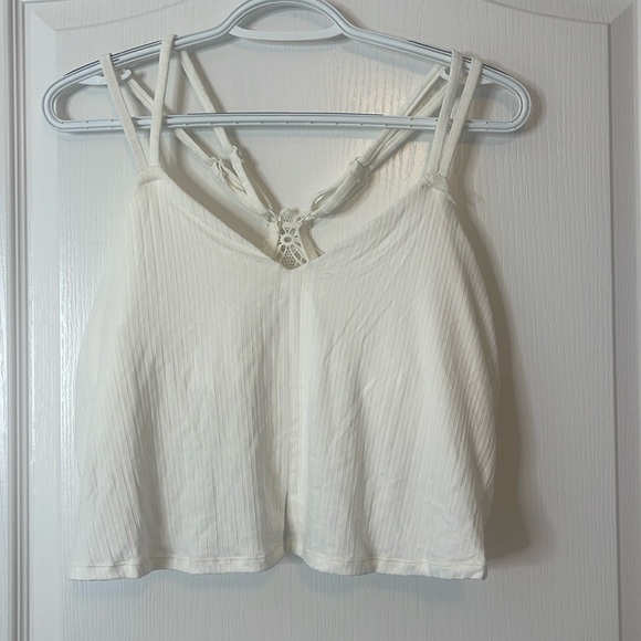 Aerie Ribbed Appliqué Lace Longline Bralette Cropped Top XL Ivory Off White - Picture 1 of 12